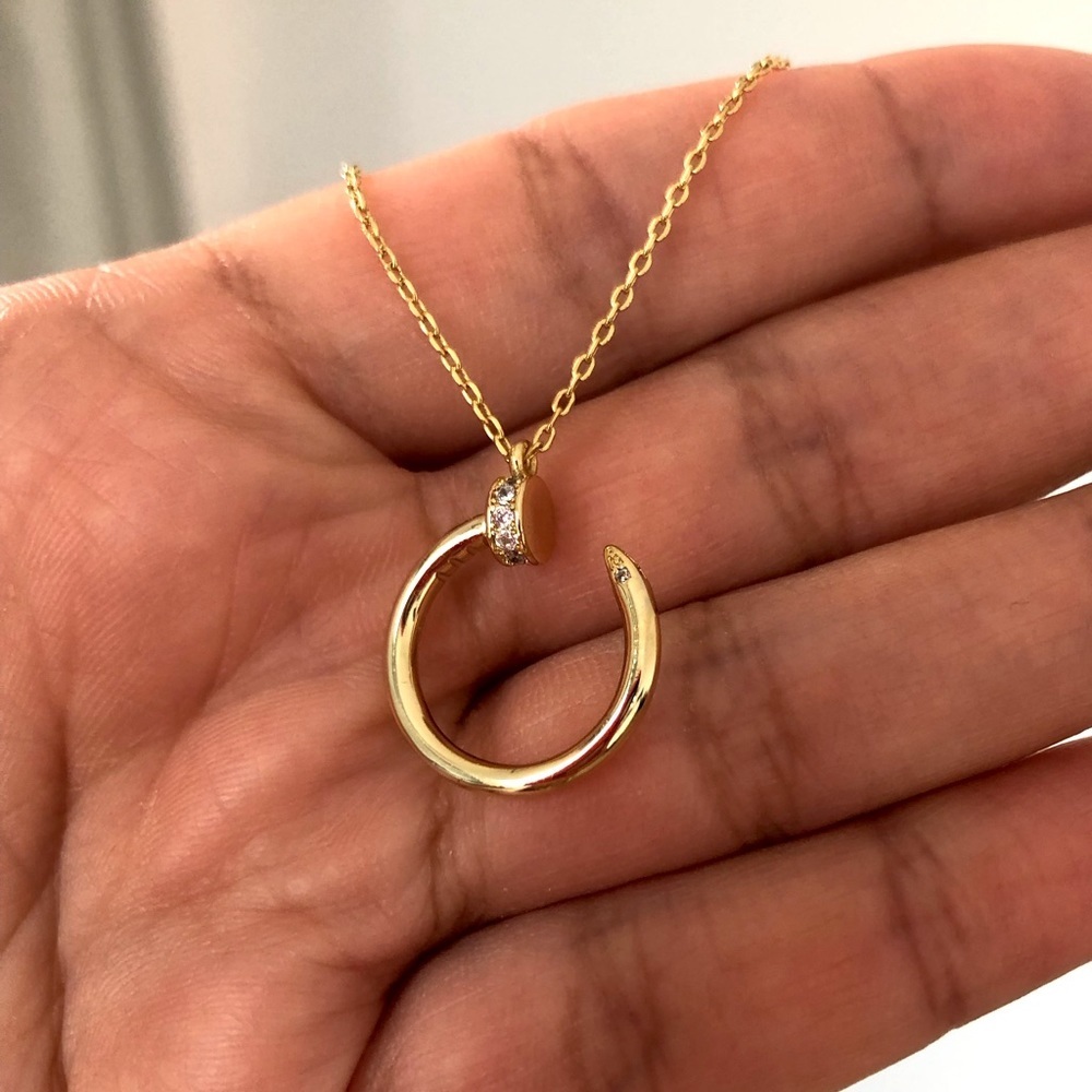 Nail Zirconia Gold Pendant Necklace - Picture 12 of 13